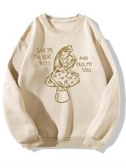 Frog & Mushroom Print Crew Neck Sweatshirt