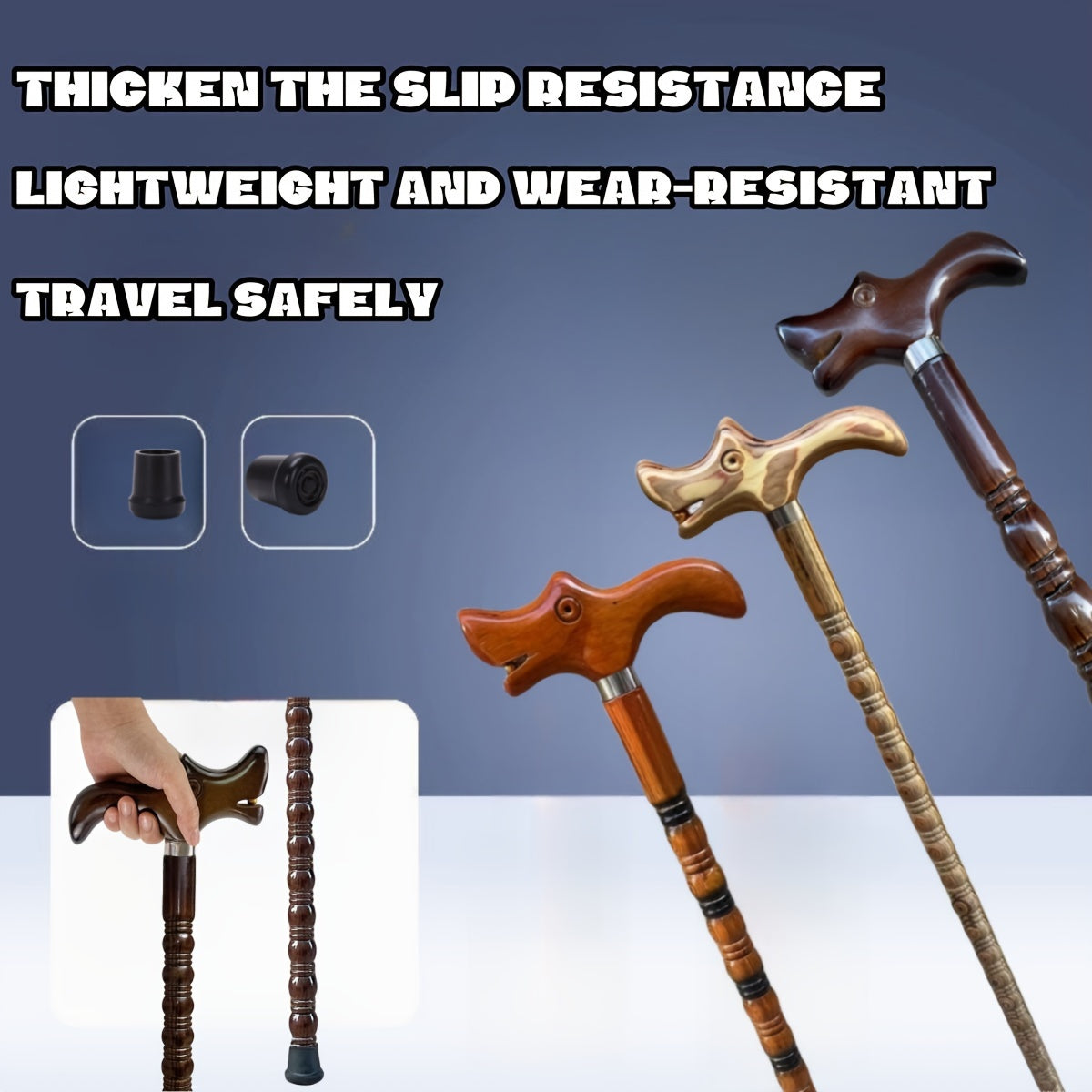 Dragon Wooden Handle Cane Lightweight Crutch Anti-slip Hiking Cane