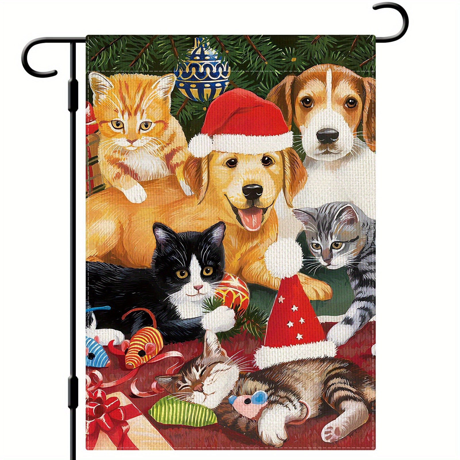 Christmas Dog Cat Garden Flag Double Sided Vertical Rustic Farmhouse Yard Flag