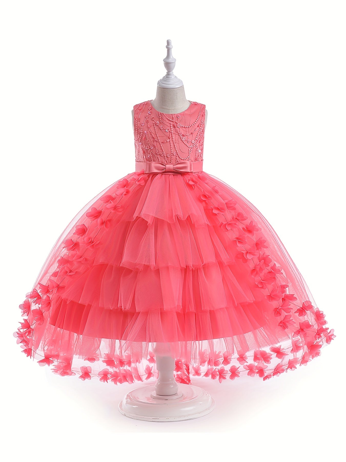 Girls Sleeveless Bowknot Dress Skirt Birthday Party Princess Dress