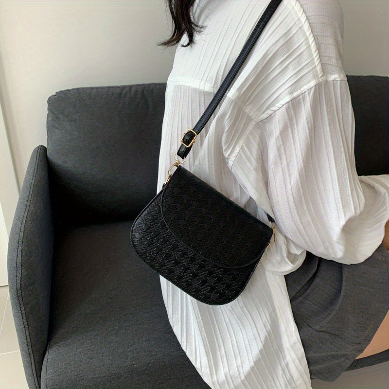 Vintage Shoulder Bag Houndstooth Embossed Crossbody Purse