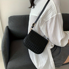 Vintage Shoulder Bag Houndstooth Embossed Crossbody Purse
