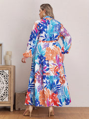 Floral Print Long Sleeve V Neck Maxi Smock Dress