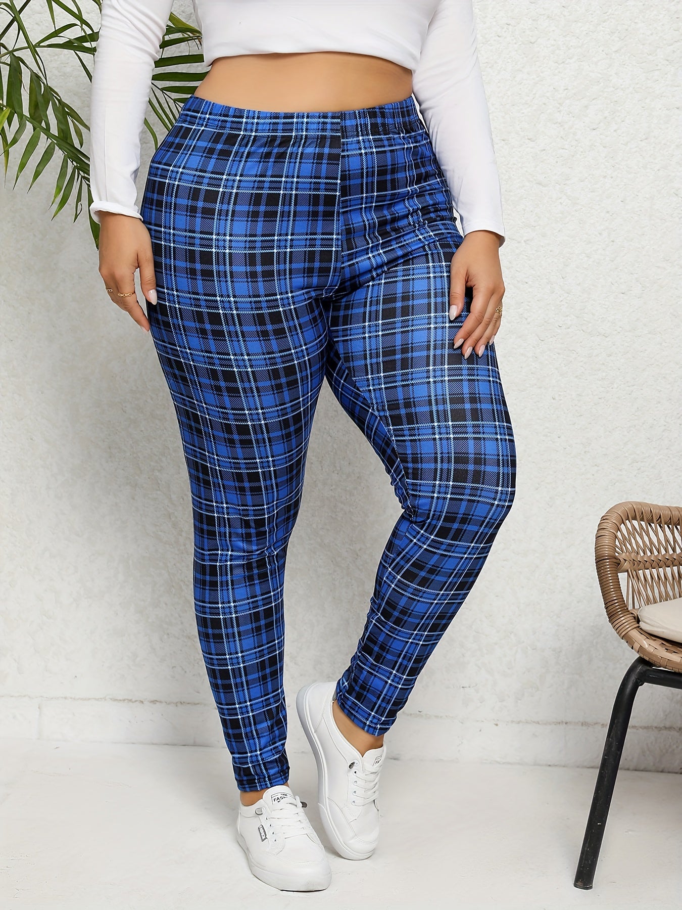 Plaid Print High Rise Skinny Leggings