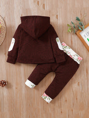 2pcs Baby Boys Plaid Hoodies & Trim Sets