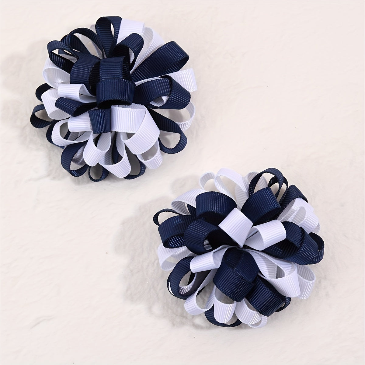 2pcs Hydrangea Hair Clips For Baby Girls Navy Grosgrain Ribbon Floral Hair Pins