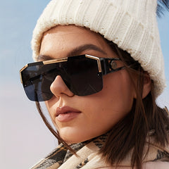 Geometric Frame Sunglasses Semi Rimless Flat Top Shield Eyewear