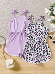 Toddler Girls Leopard Bow Shoulder Rompers Jumpsuits Set