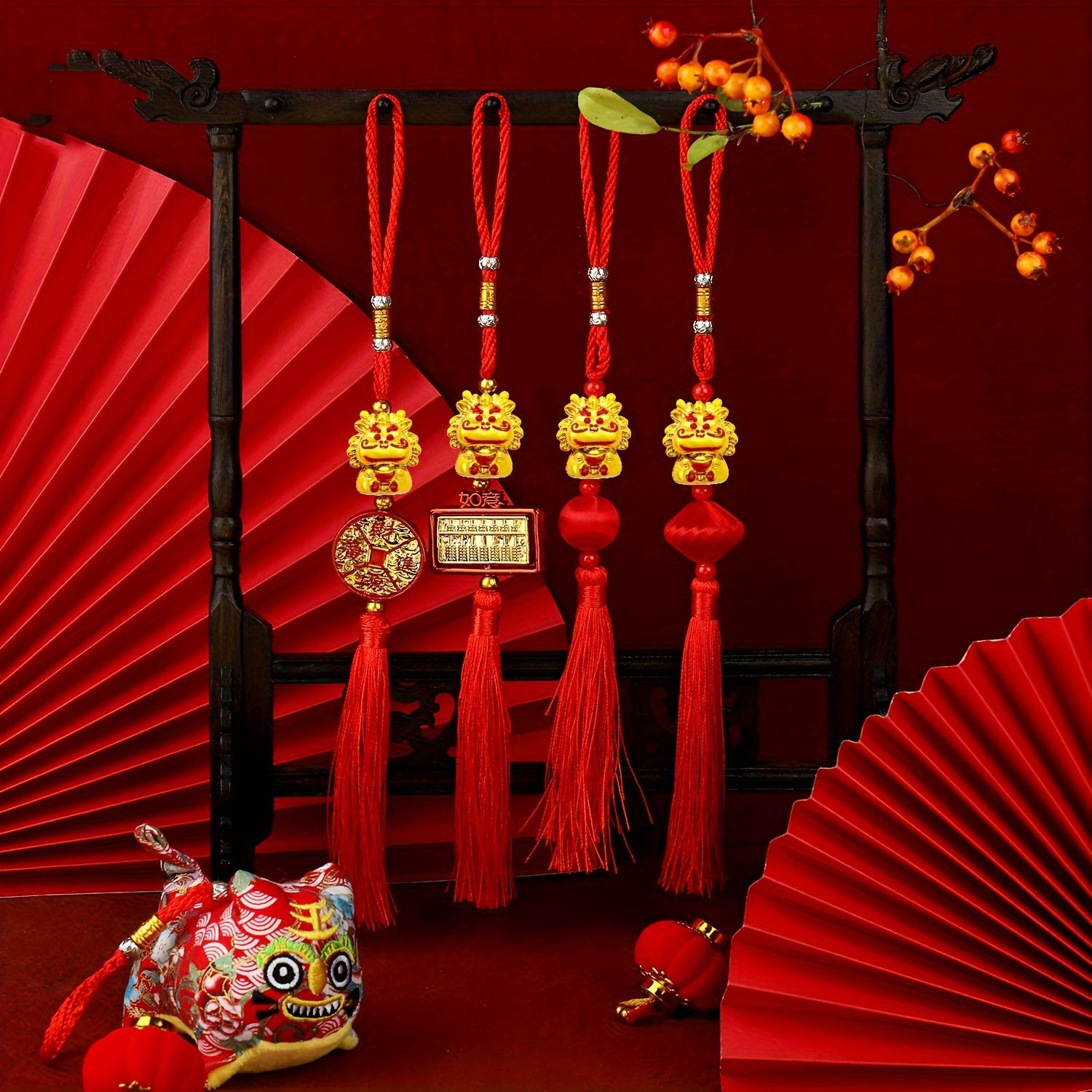 4pcs Spring Silk Ball Lantern Pendant for Decoration & Gift