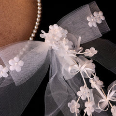 Bowknot Bridal Veil with Floral Accents Soft Tulle Wedding Hair Accessory