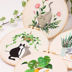 Embroidery Starter Kit for Adults - DIY Cats Pattern Cross Stitch