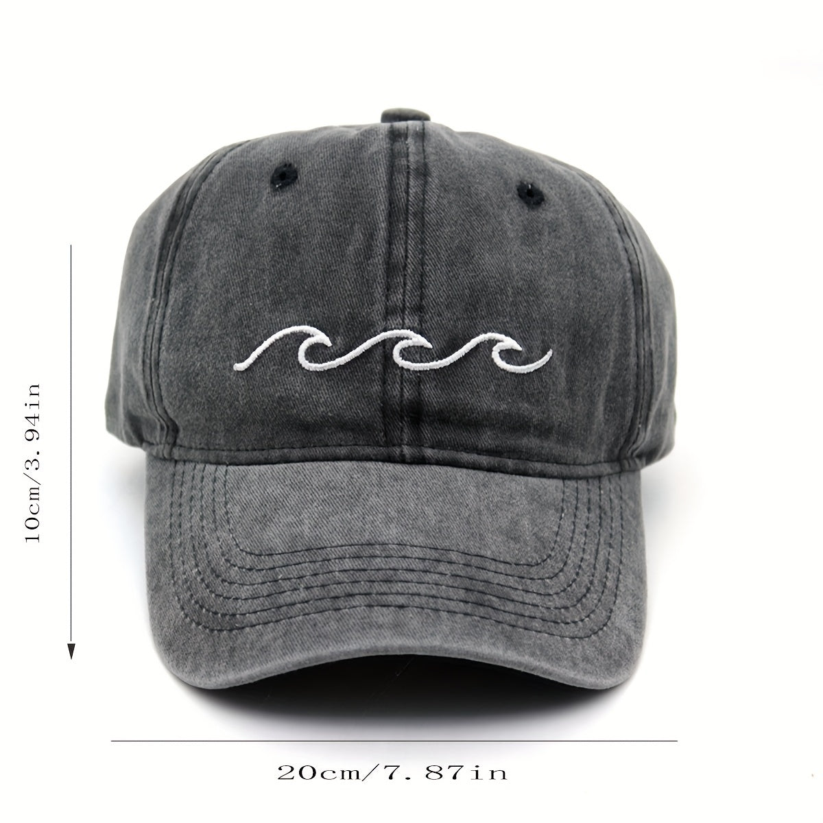 Wave Embroidery Baseball Cap Vintage Washed Distressed Sun Hat