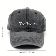 Wave Embroidery Baseball Cap Vintage Washed Distressed Sun Hat