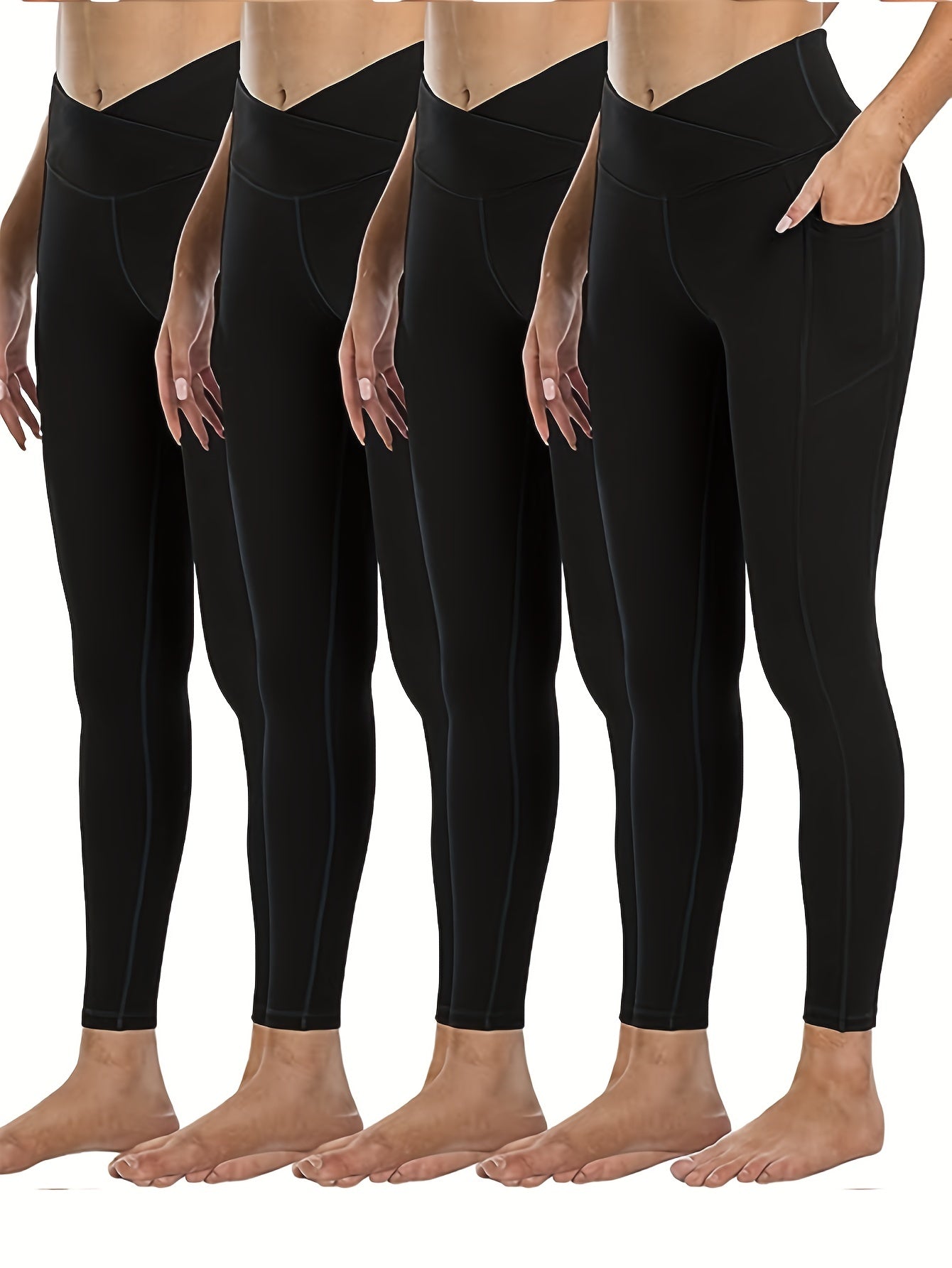 4 Pack Plus Size Sports Leggings Women's Plus High Stretch Skinny Leggings