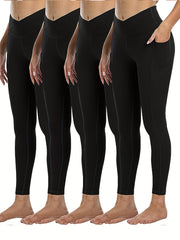 4 Pack Plus Size Sports Leggings Women's Plus High Stretch Skinny Leggings