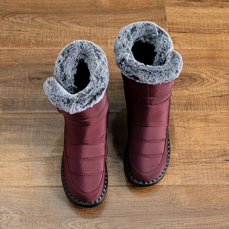 Women's Solid Snow Boots Fur Lined Winter Outdoor Boots