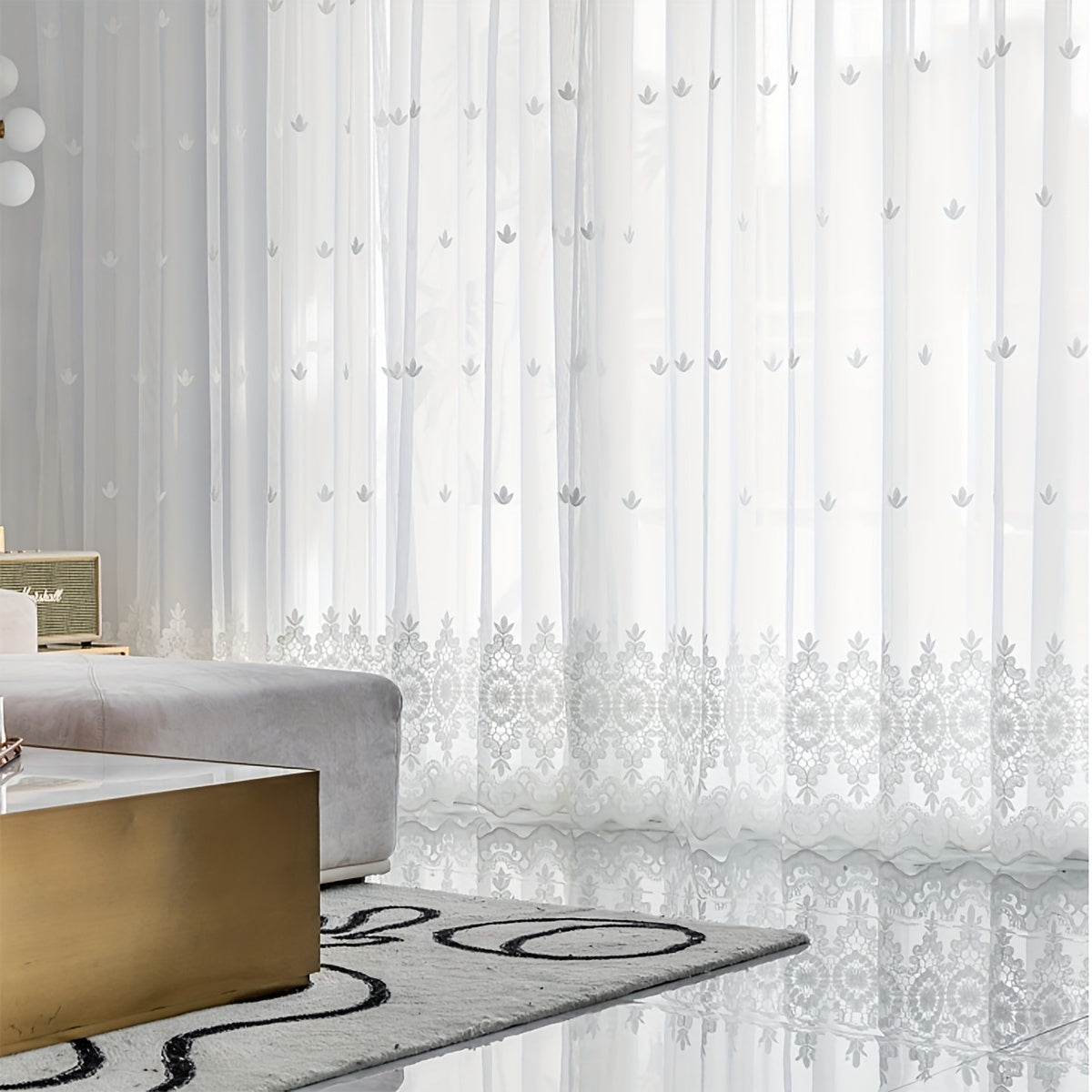 Pastoral Style Embroidered Sheer Curtain