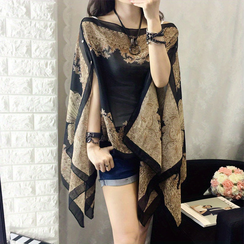 Paisley Print Chiffon Shawl Oversized Sunproof Bikini Cover Up