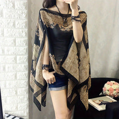 Paisley Print Chiffon Shawl Oversized Sunproof Bikini Cover Up