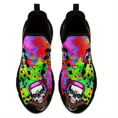 Skull & Tie dye Thick Sole Running Shoes Breathable Lightweight Sneakers