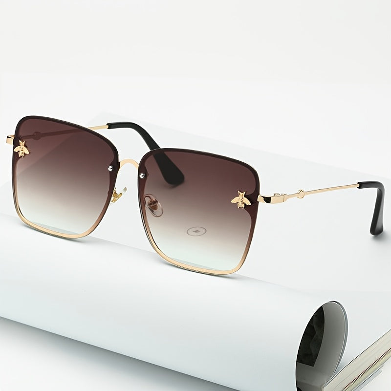 Rimless Square Oversized Gradient Lens Sunglasses UV 400 Protection