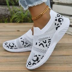 Leopard Print Slip On Sock Shoes Lightweight Sneakers
