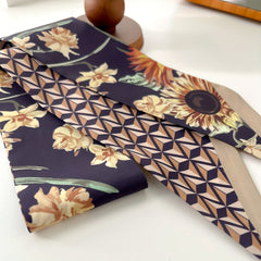 Sunflower Print Satin Twilly Scarf Vintage Neckerchief