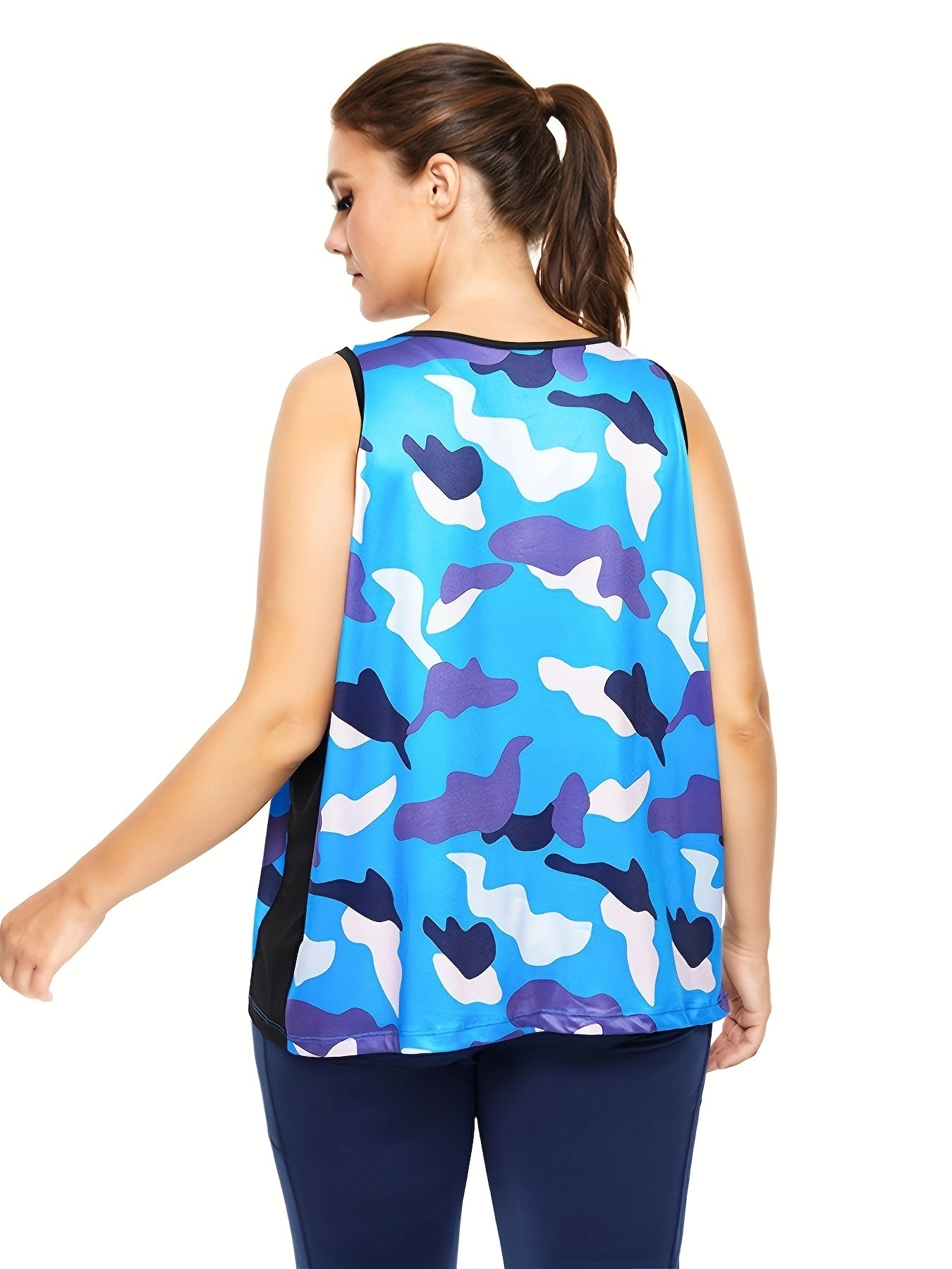 Women's Plus Size Camo Print Cut Out Round Neck Tank Top
