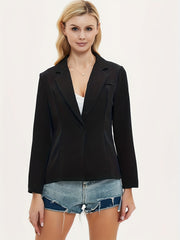 Lapel Solid Blazer Open Front Long Sleeve Work Office Outerwear