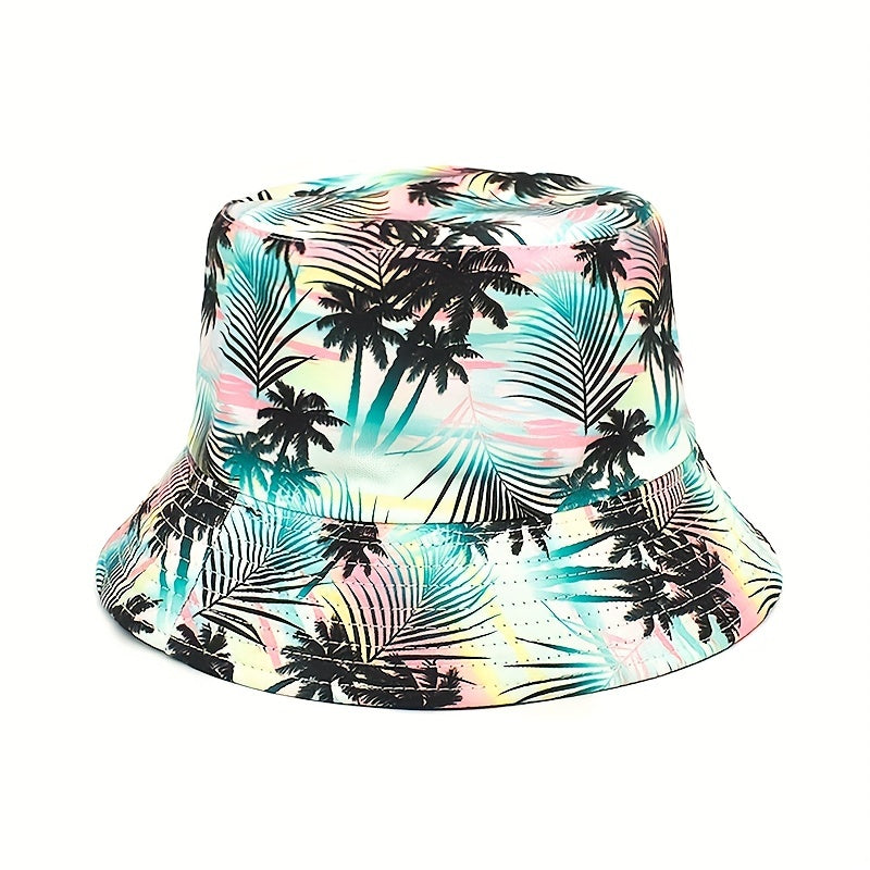 Coconut Tree Print Bucket Hat Double sided Casual Vacation Sun Hat