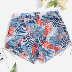 Tropical Plant Print Tie Side Swim Short
