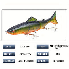 8pcs 18g Three Segment Minnow Lure Hard Bait Treble Hook Fishing Accessories
