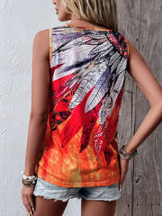 Boho Plant Print V Neck Tank Top Sleeveless Summer Top