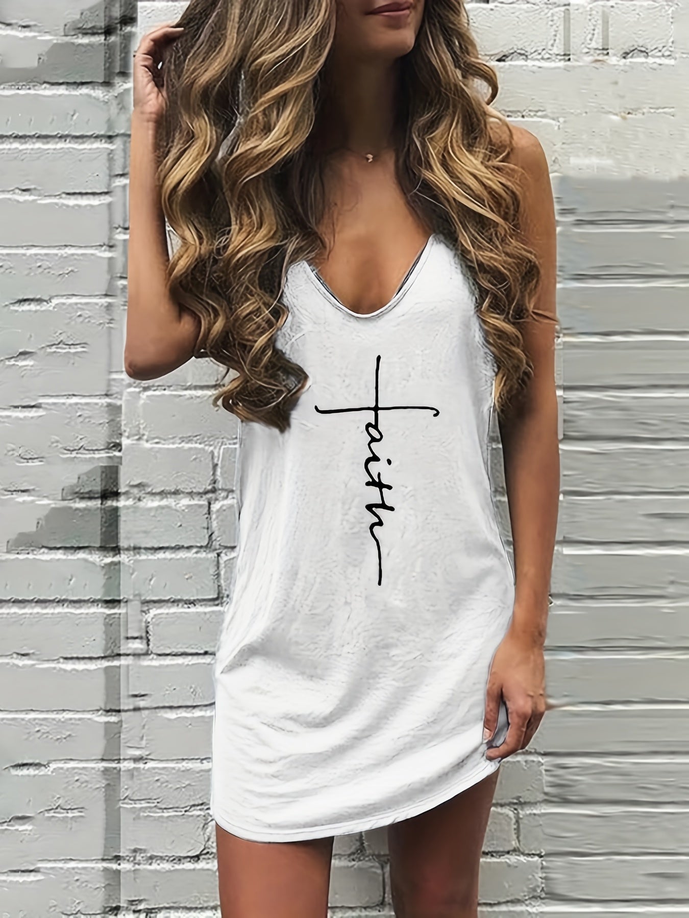 Women's Casual Grey Print Tank Loose Dress