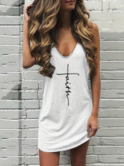 Women's Casual Grey Print Tank Loose Dress
