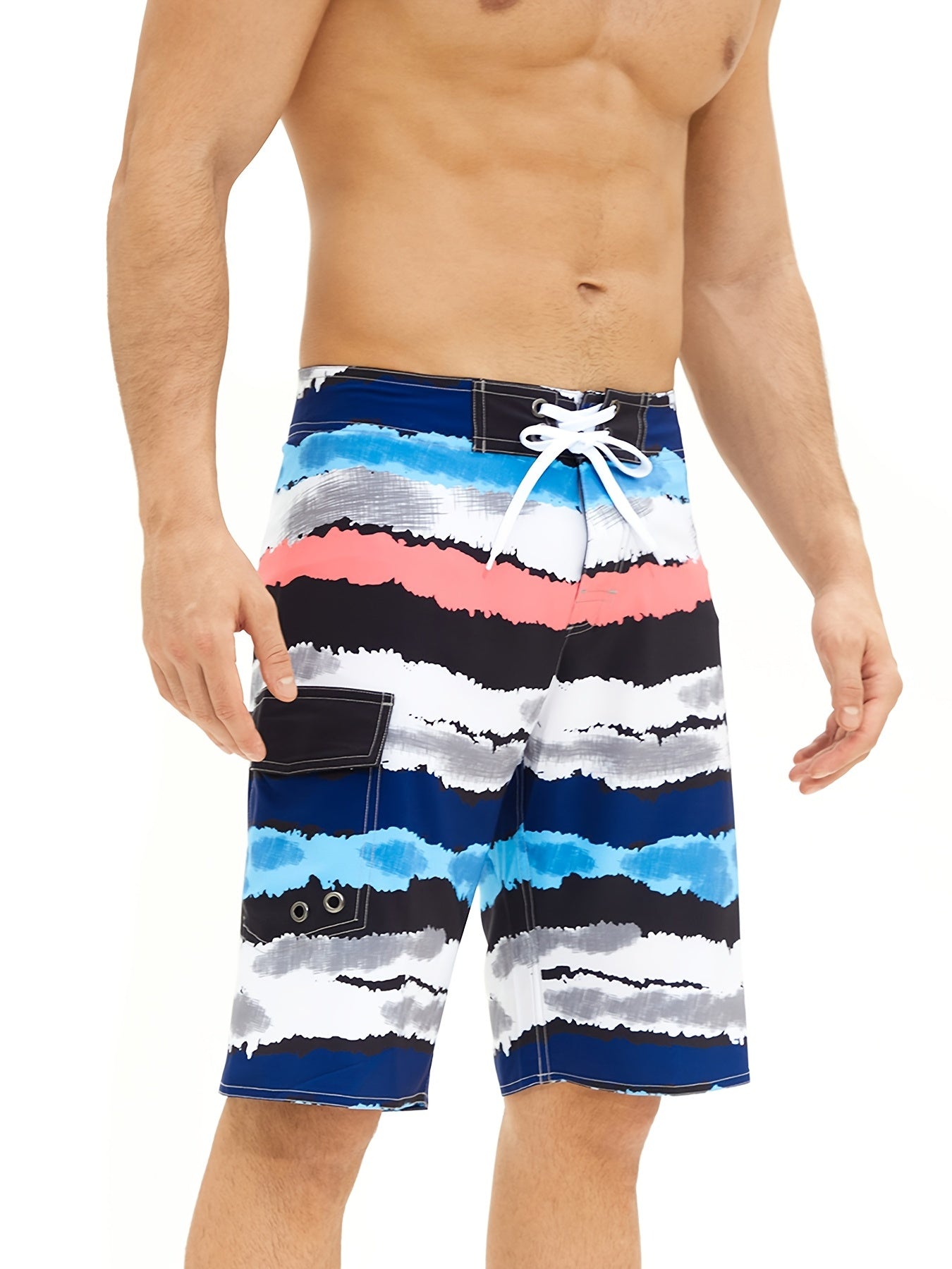 Men's Creative Print Beach Shorts Stretch Drawstring Comfortable Summer Seaside