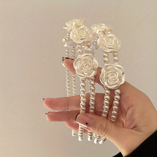 2pcs Retro Rose Faux Pearl Hairband Women's Hair Hoop Hair Accessories