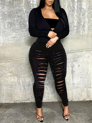 Stretchy Skinny Jeans Ripped Mid Rise Denim