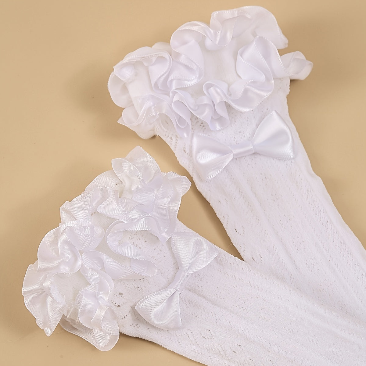 Sheer Mesh Thigh High Socks Lace Trim Bowknot Decor Over The Knee Socks