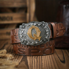 Vintage Men's Letter Alloy Buckle PU Leather Belt