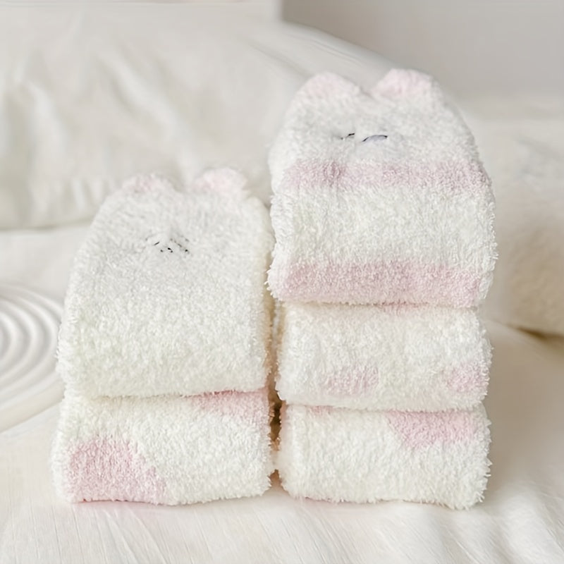 5 Pairs Cartoon Embroidered Fuzzy Socks Women's Stockings