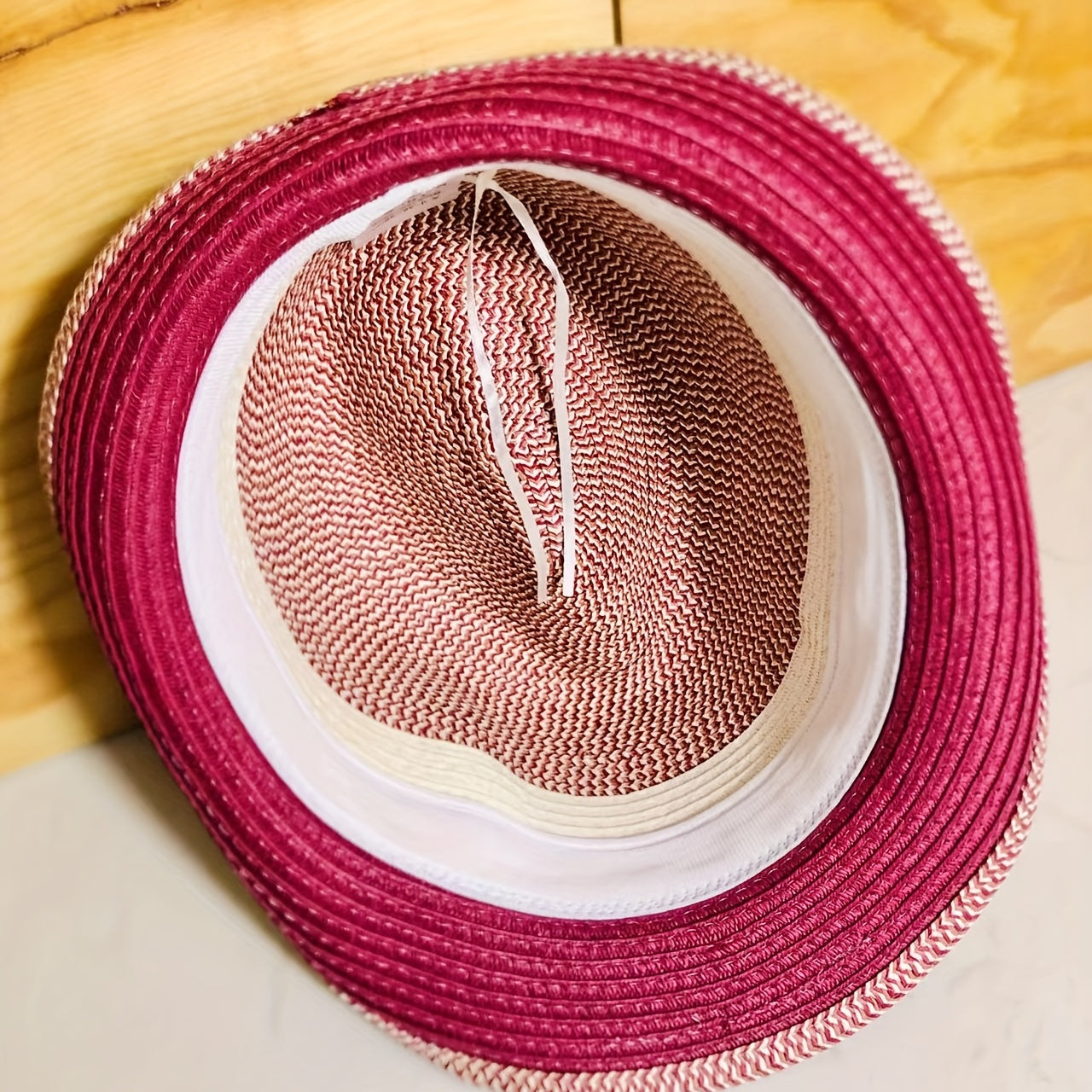 Rose Red Rolled Brim Fedora Cap Vintage Jazz Straw Hat Casual Block Top Hat