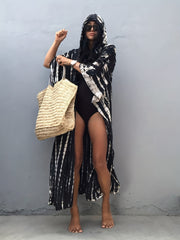 Tie Dye Print Maxi Cover Up Kaftan & Kimono Sleeve Dress