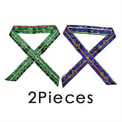 Ring Print Twilly Scarf Vintage Ribbon Neckerchief Satin Hair Ribbon Set