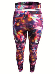 Sports Leggings Painting & Stripe Print Slim Fit Hip Lift