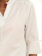Casual Blouse Women's Solid Half Sleeve Notched Neck Tunic Top