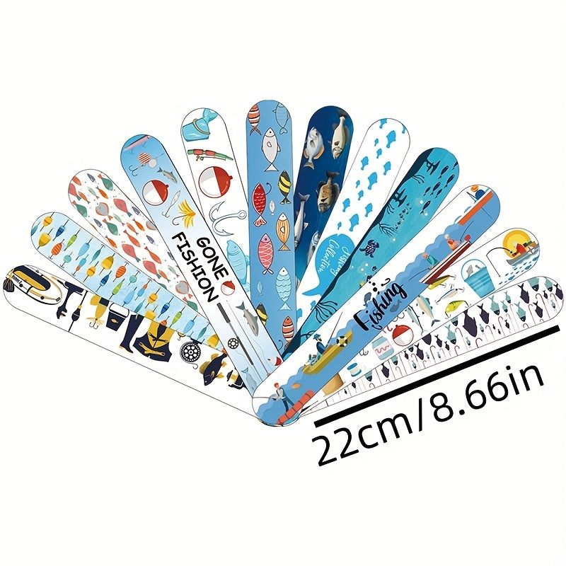 24pcs Gone Fishing Slap Bracelets Party Favors Navy Orange Red Yellow Teal Gray