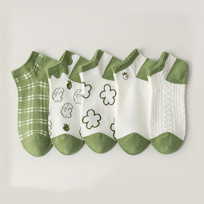 5 Pairs Girls Kids Low Cut Ankle Socks for Spring Autumn