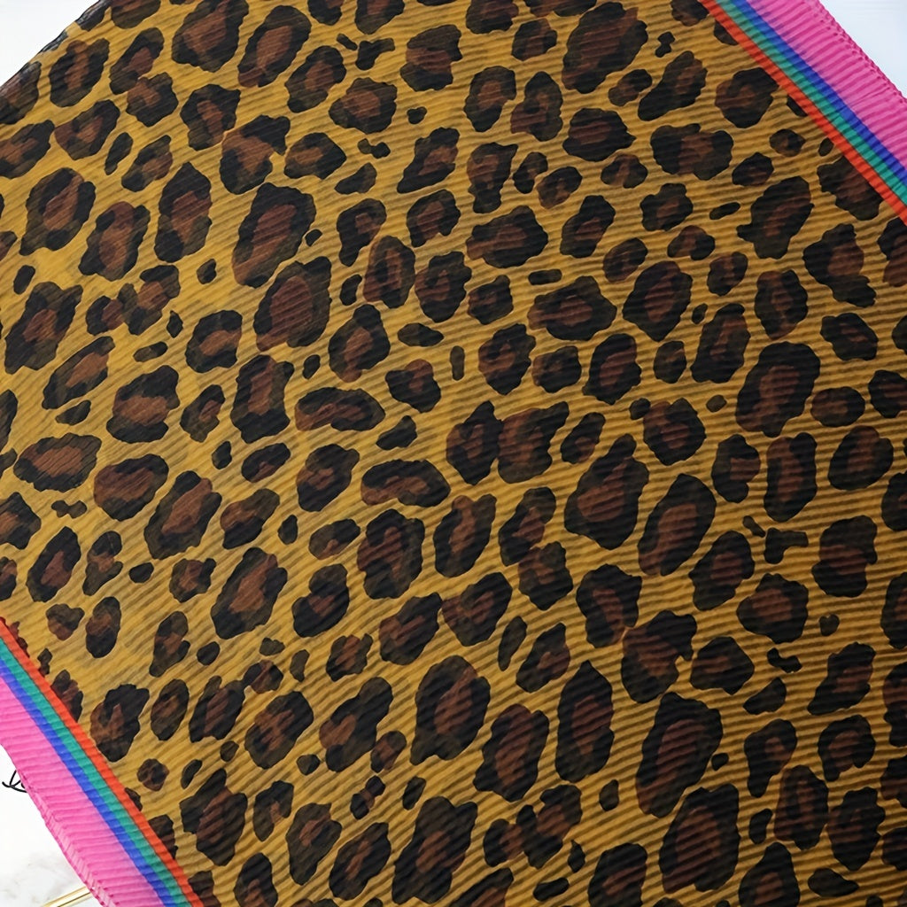 Leopard Print Crinkle Scarf Vintage Block Shawl Classic Head Wrap