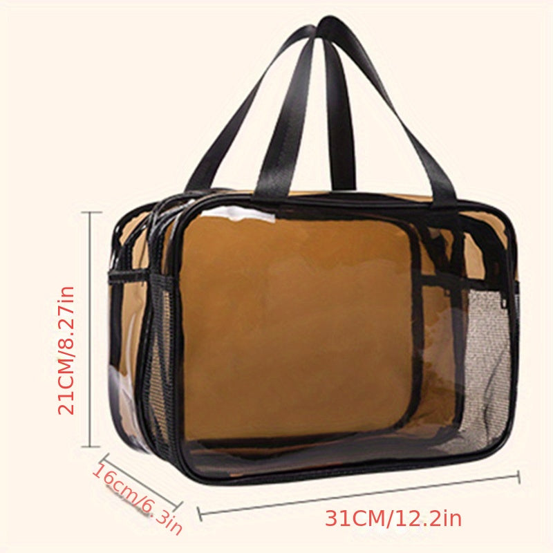 Clear Makeup Bags Cosmetic Bag With Compartments Handle Zipper Closure